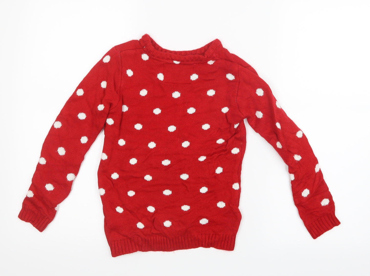 Young Dimension Girls Red Geometric Knit Pullover Jumper Size 7-8 Years  - Christmas