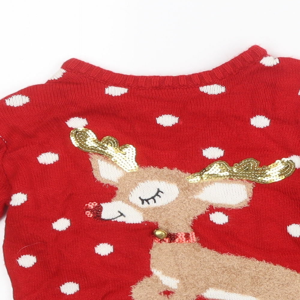 Young Dimension Girls Red Geometric Knit Pullover Jumper Size 7-8 Years  - Christmas