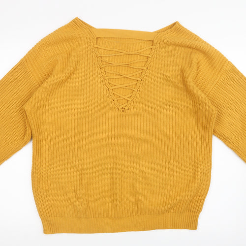 New Look Womens Yellow  Knit Pullover Jumper Size M