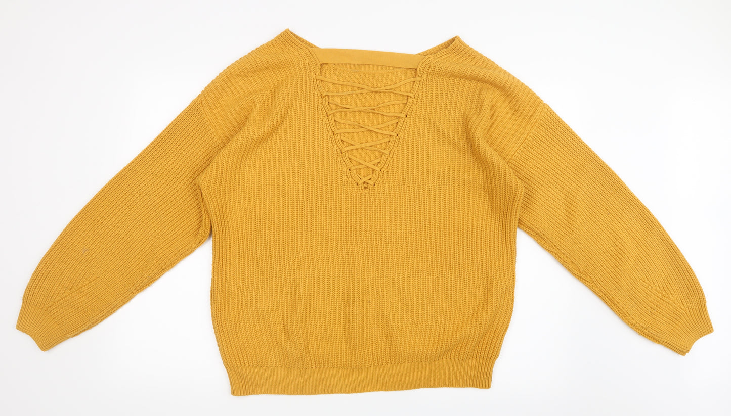 New Look Womens Yellow  Knit Pullover Jumper Size M