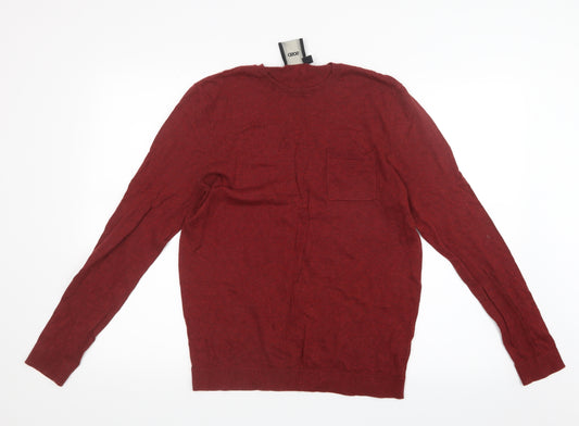 Front view of ASOS men’s red knit t-shirt, size M