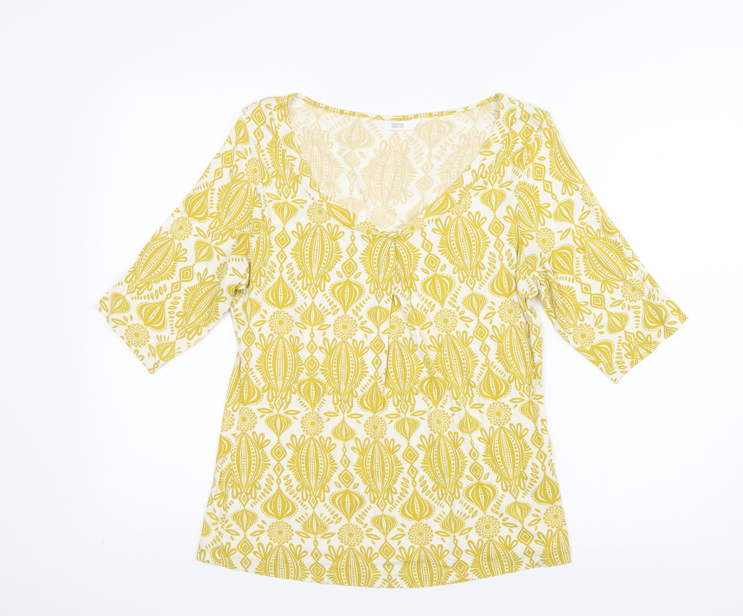 Marks and Spencer Womens Yellow Geometric  Basic T-Shirt Size 14