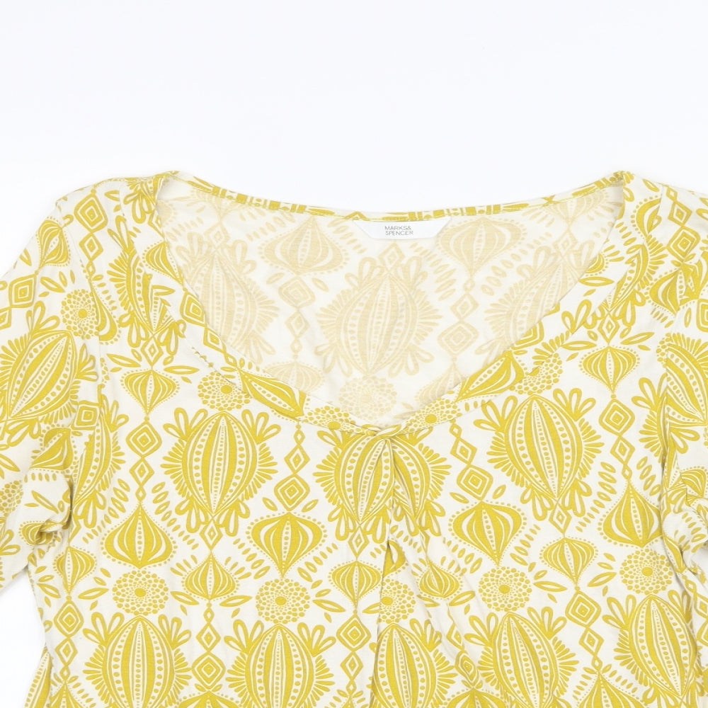 Marks and Spencer Womens Yellow Geometric  Basic T-Shirt Size 14