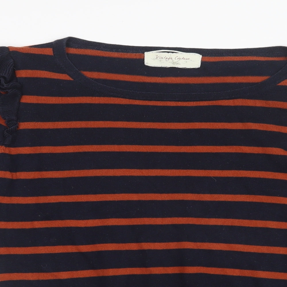 Vintage Couture Womens Blue Striped Knit Pullover Jumper Size 14