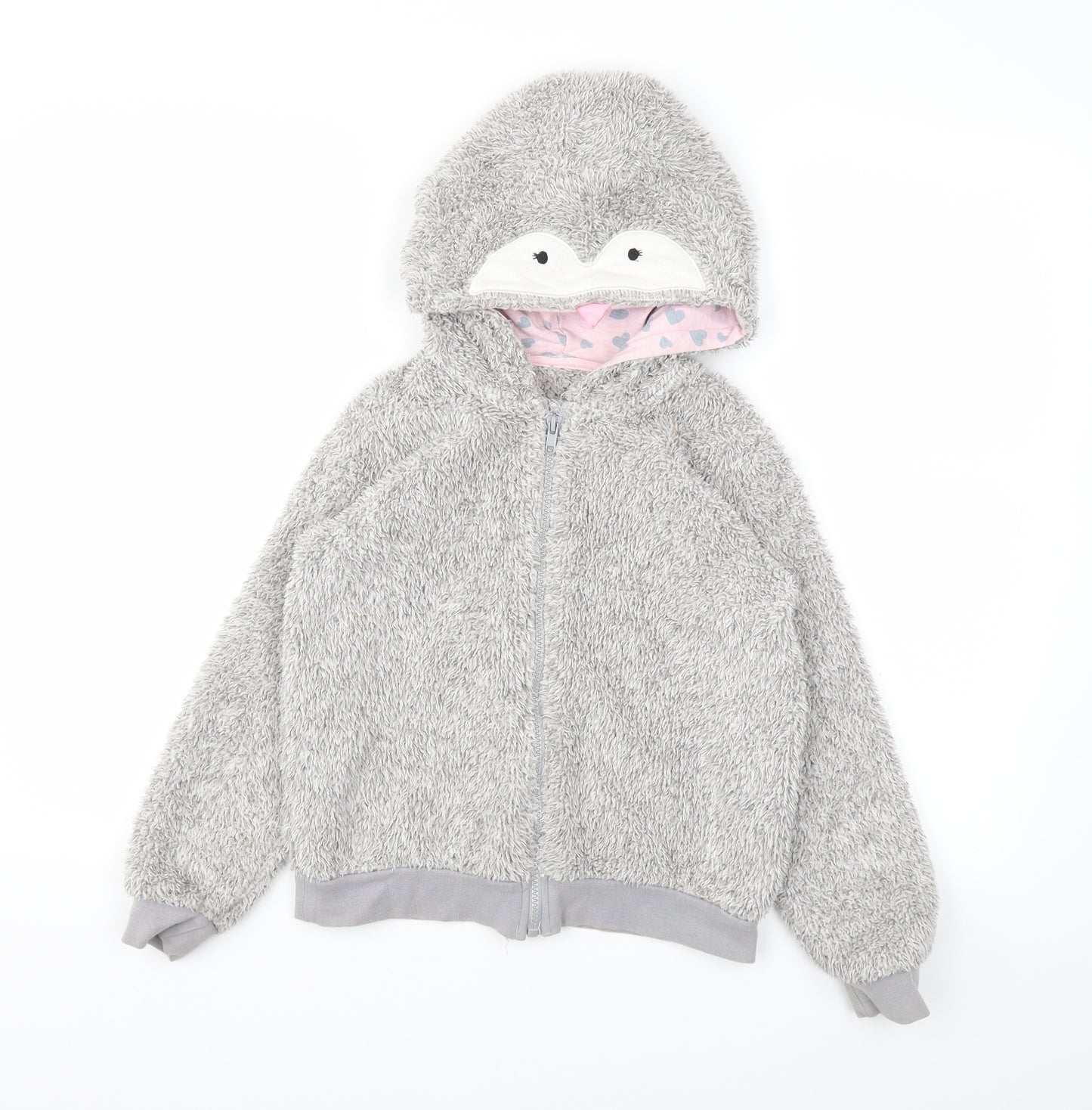 Preworn Girls Grey Animal Print  Pullover Jumper Size 9 Years
