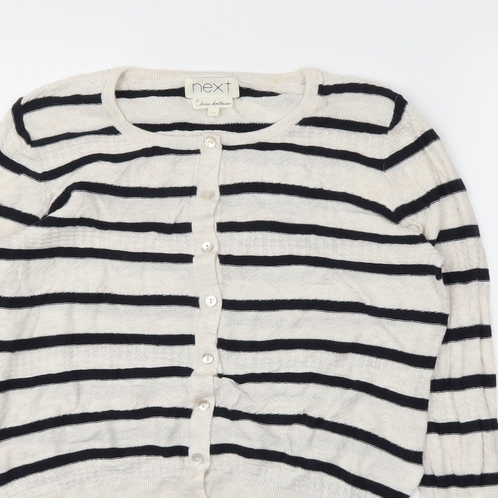 Next  Womens Ivory Striped  Cardigan Jumper Size 14