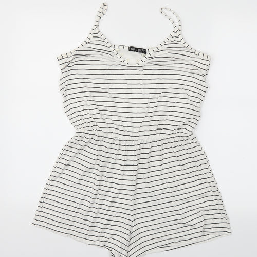 Select Womens White Striped  Jumpsuit One-Piece Size 12