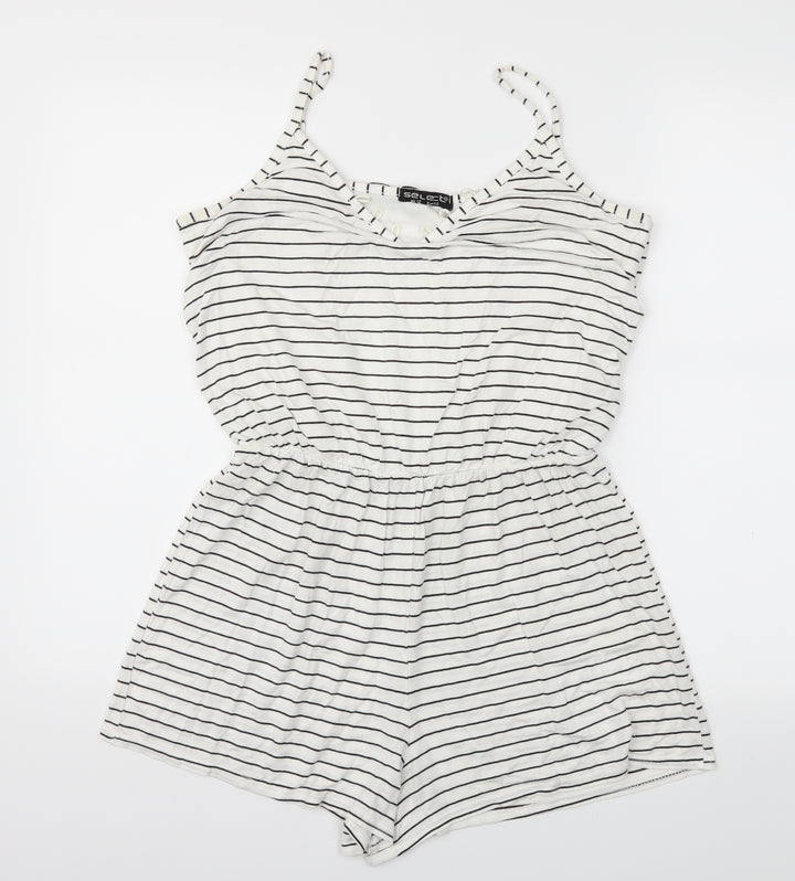 Select Womens White Striped Jumpsuit One-Piece Size 12