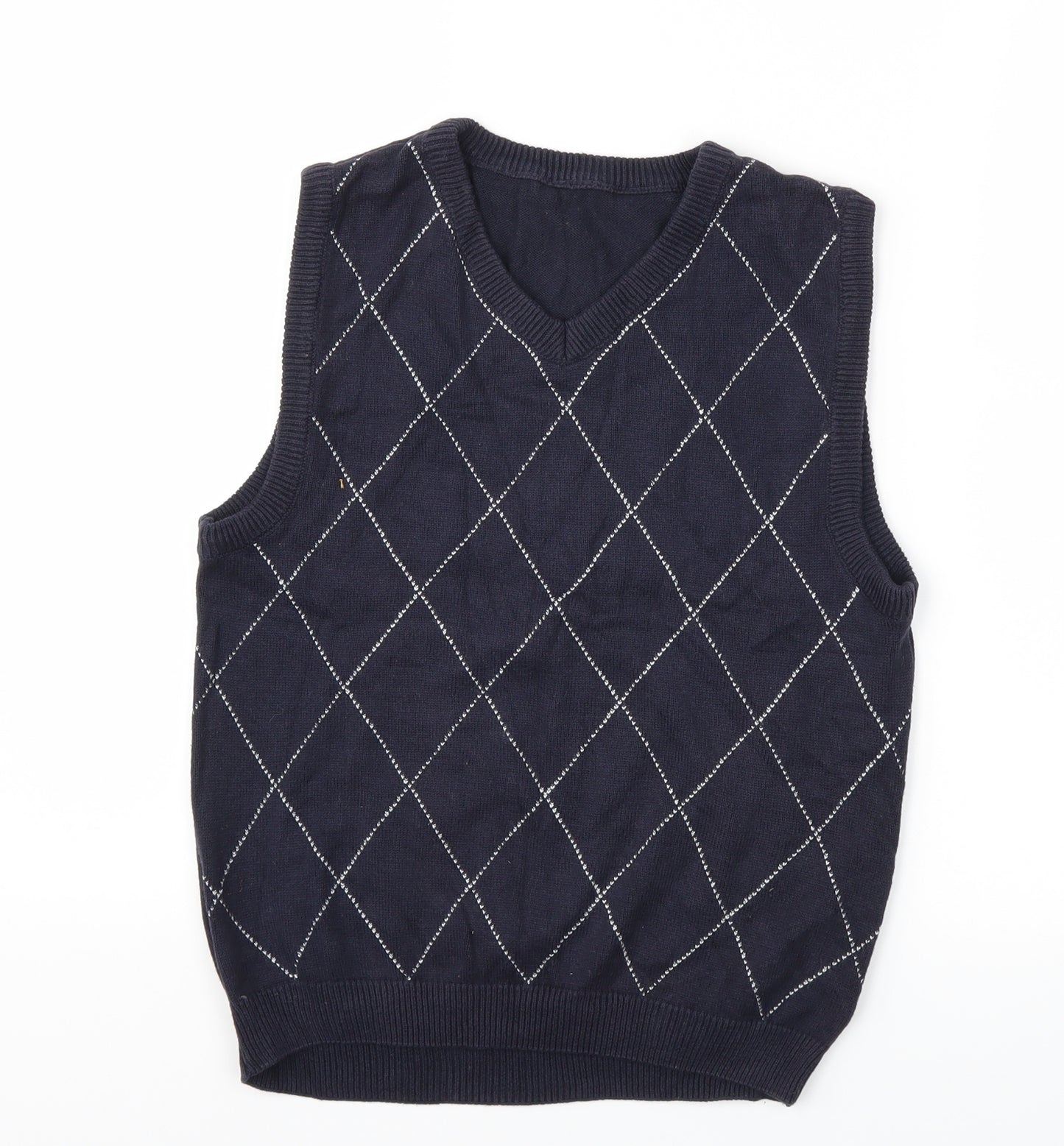 Preworn Boys Blue Argyle/Diamond  Pullover Jumper Size 10-11 Years