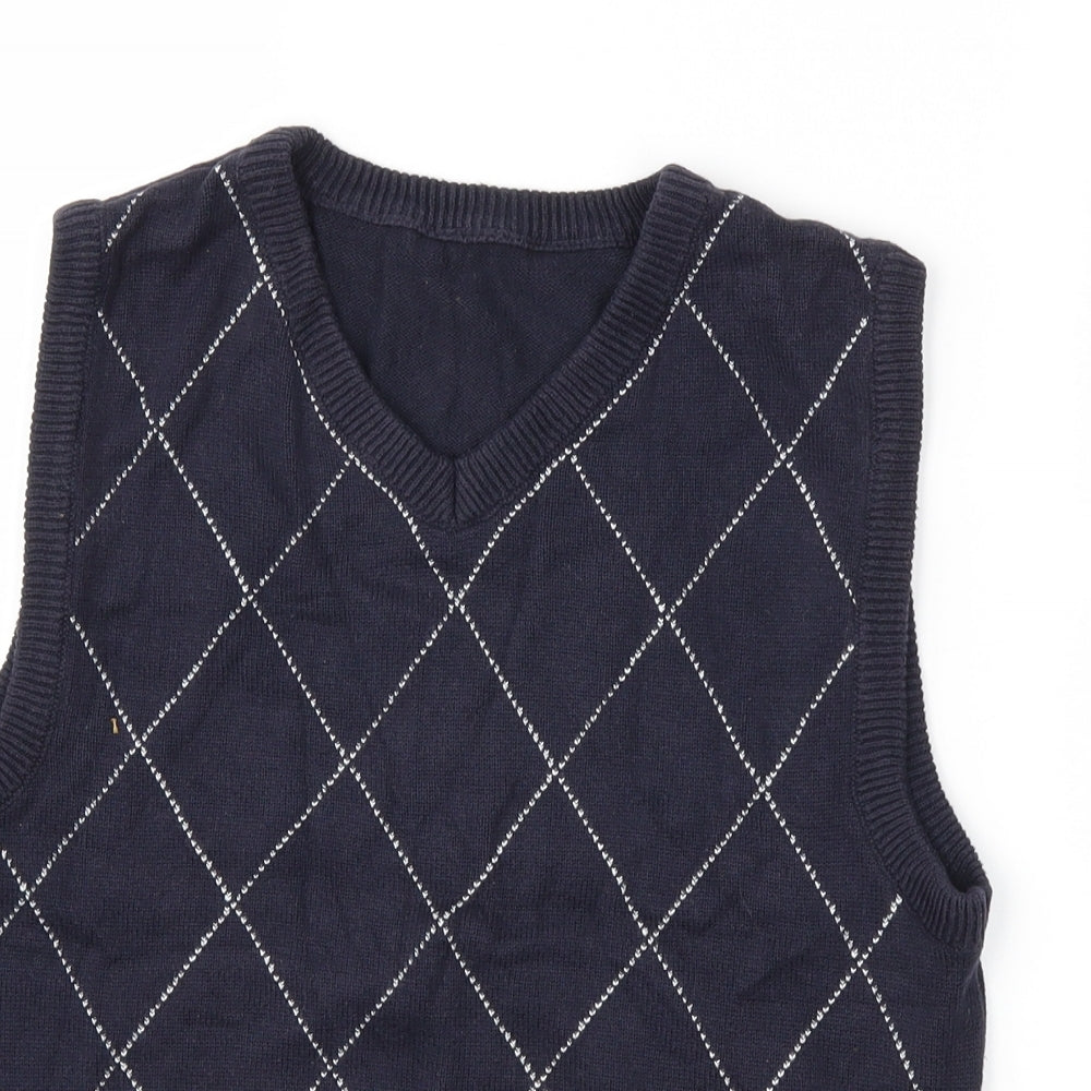 Preworn Boys Blue Argyle/Diamond  Pullover Jumper Size 10-11 Years