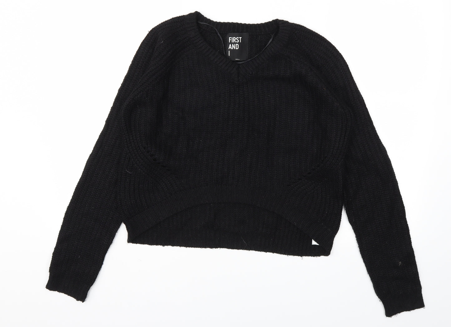 FIRST AND I  Womens Black Houndstooth  Pullover Jumper Size S