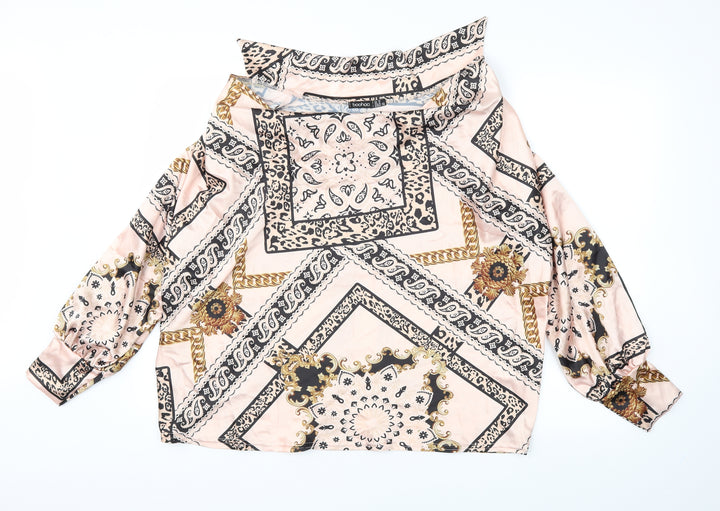 Boohoo Womens Pink Argyle/Diamond Basic Blouse Size 10