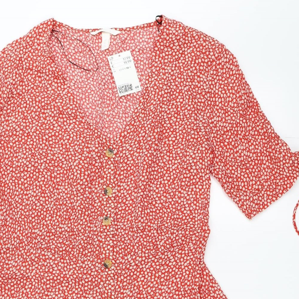 H&M Womens Red Floral  Fit & Flare  Size 14