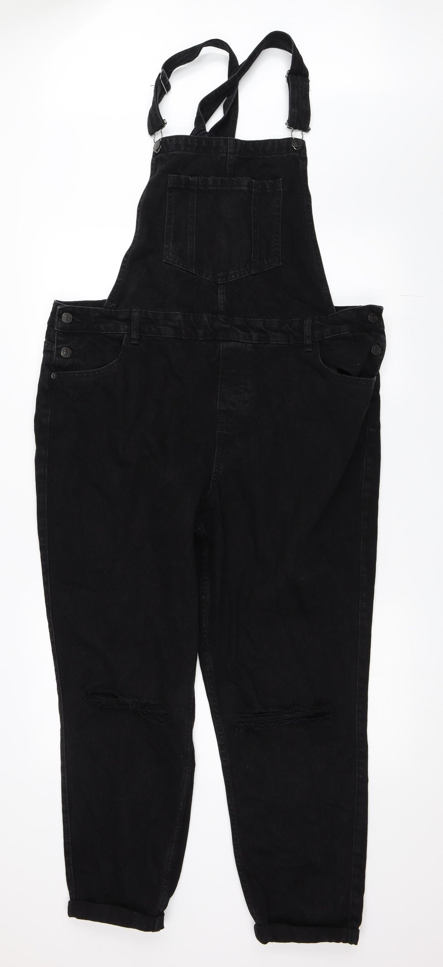 New Look Womens Black  Denim Dungaree One-Piece Size 16