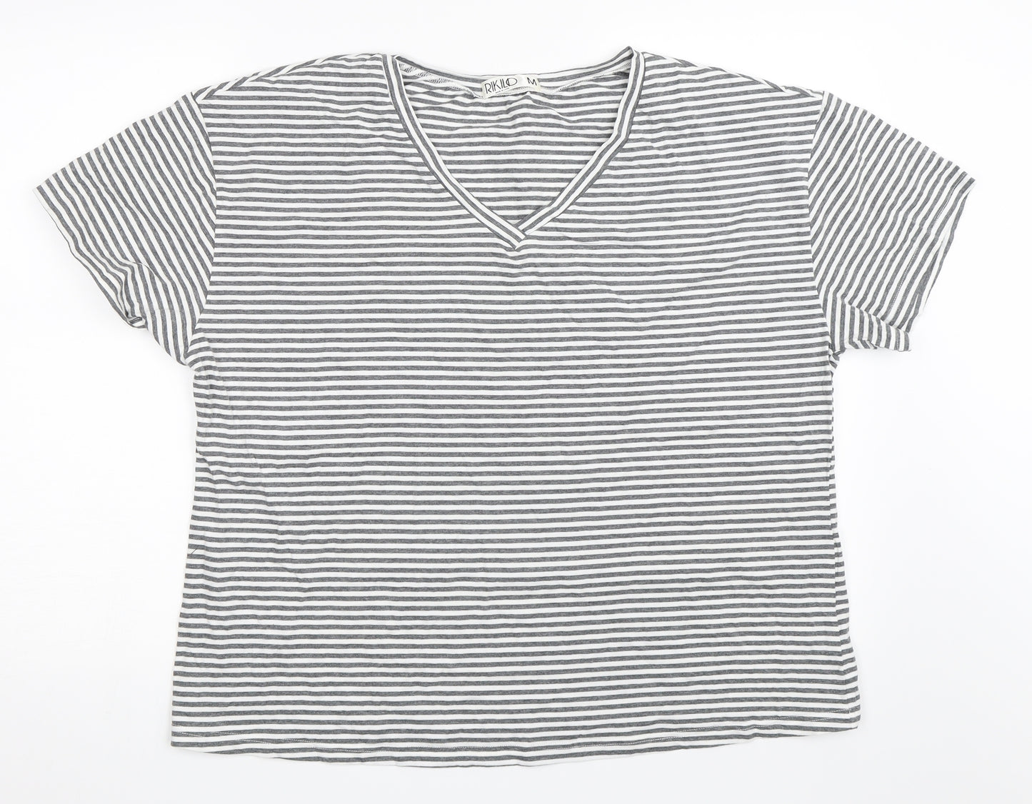 Riklo Womens Grey Striped  Basic T-Shirt Size M