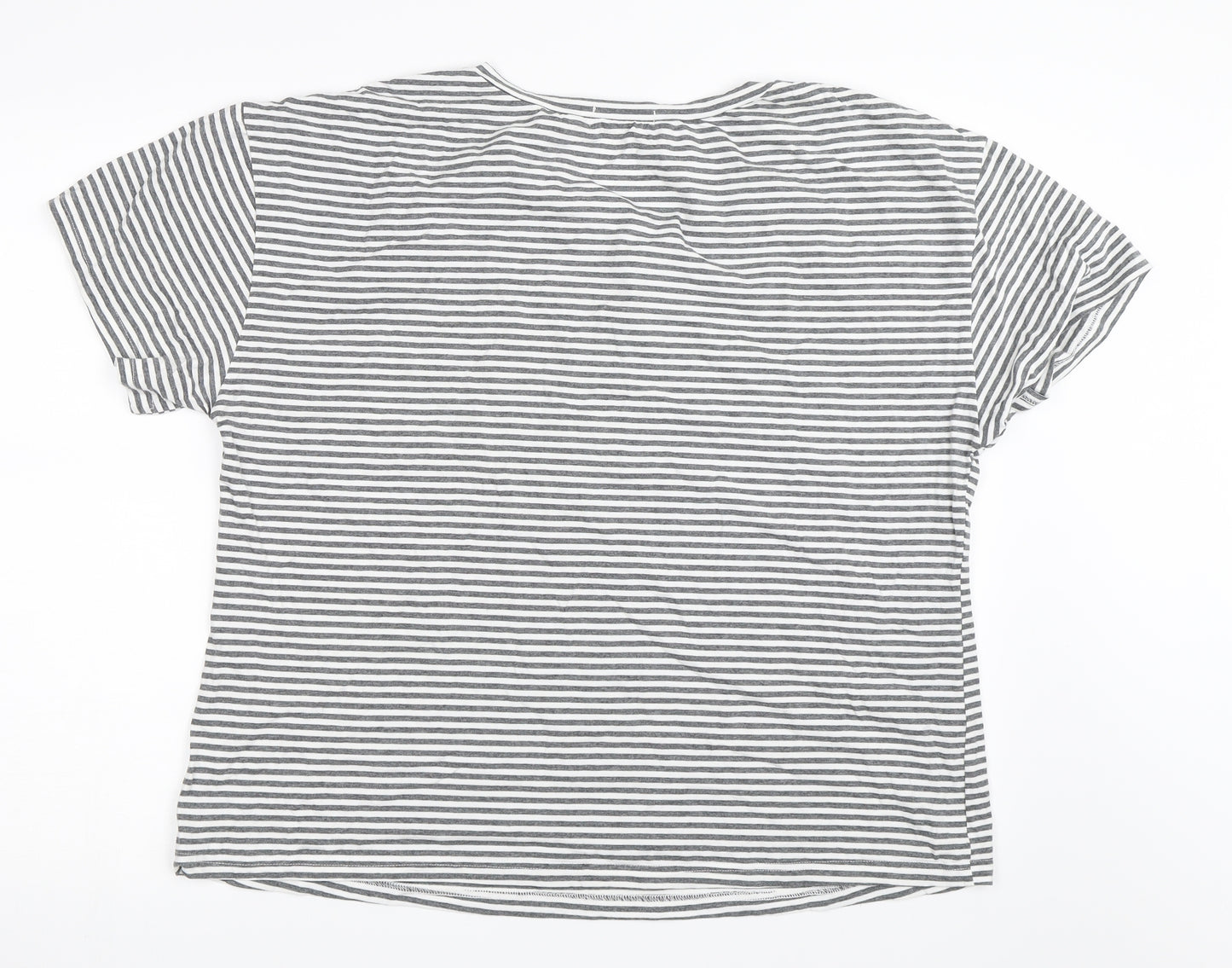 Riklo Womens Grey Striped  Basic T-Shirt Size M