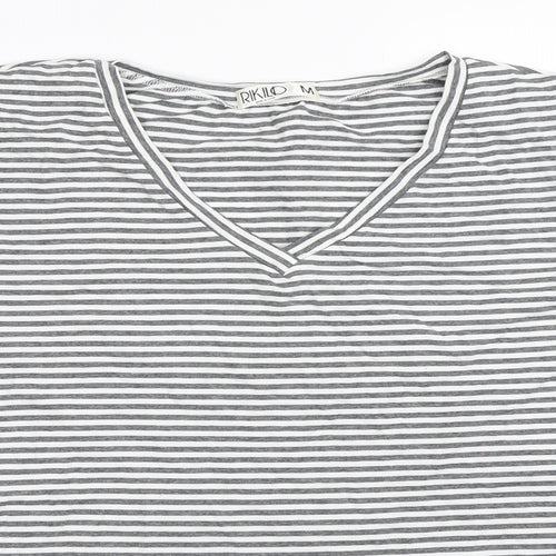 Riklo Womens Grey Striped  Basic T-Shirt Size M