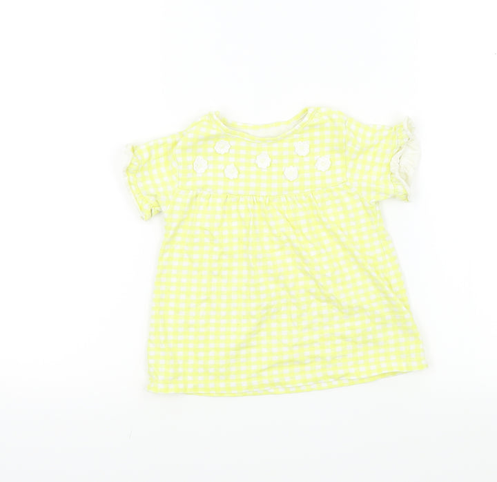 Nutmeg Girls Yellow Check  Basic T-Shirt Size 18-24 Months  - Frill Sleeves