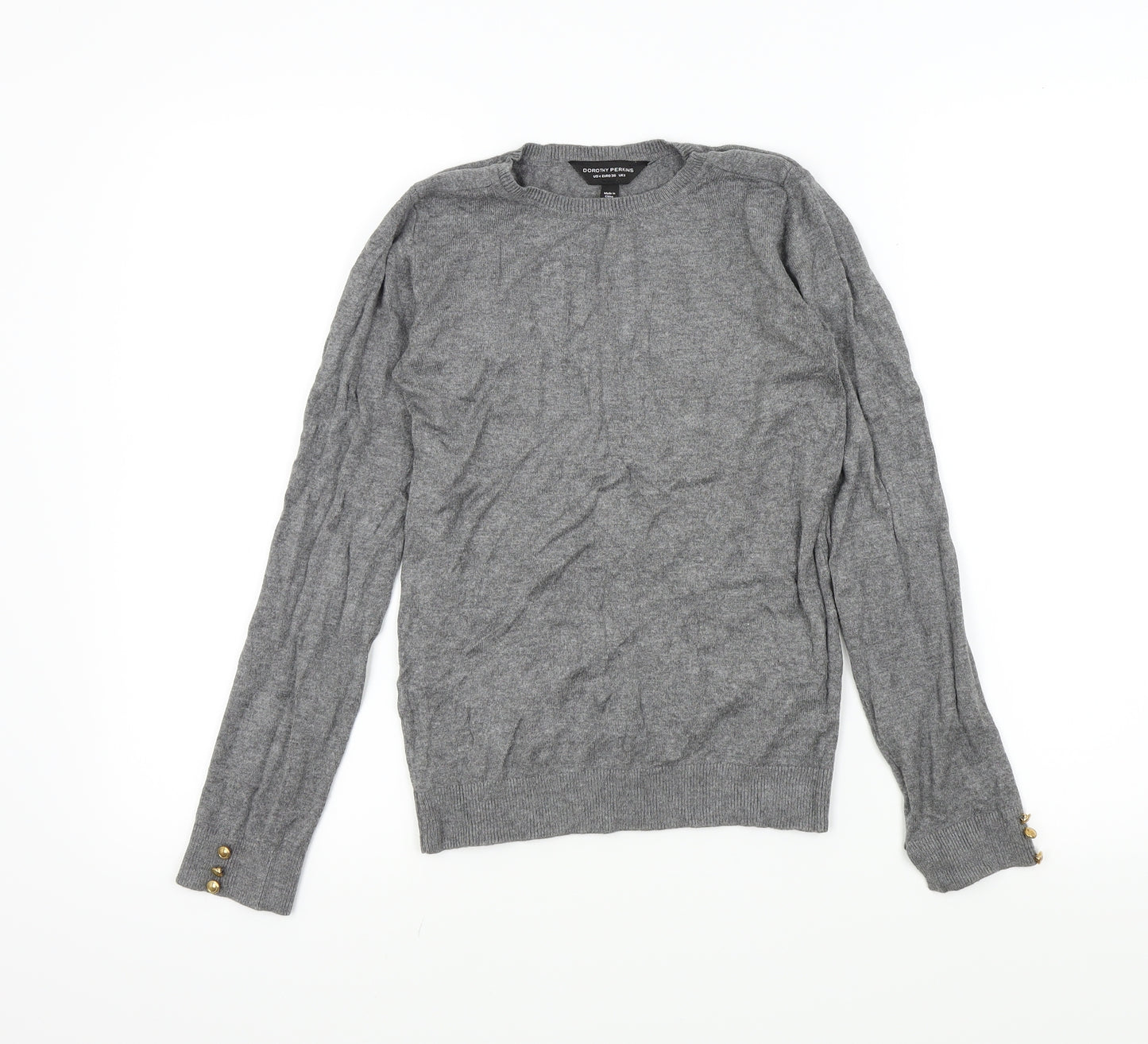 Dorothy Perkins Womens Grey   Pullover Jumper Size 8  - buttons on sleeves