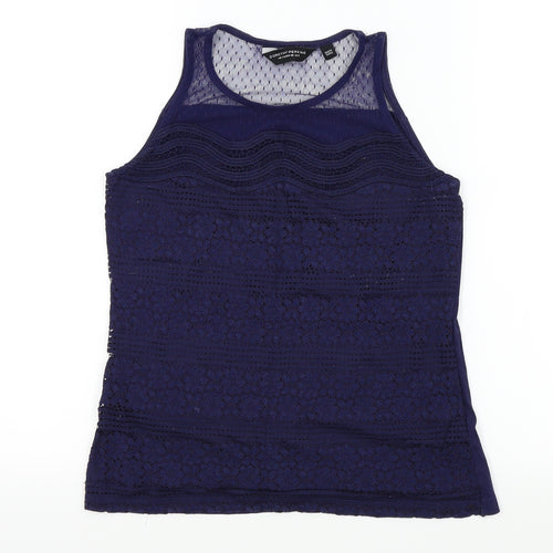 Dorothy Perkins Womens Blue Colourblock  Basic T-Shirt Size 8  - lace neck
