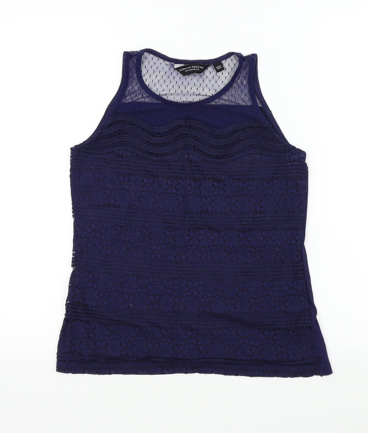 Dorothy Perkins Womens Blue Colourblock  Basic T-Shirt Size 8  - lace neck