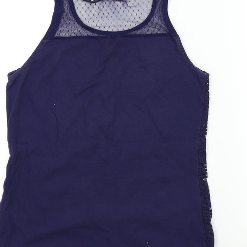 Dorothy Perkins Womens Blue Colourblock  Basic T-Shirt Size 8  - lace neck