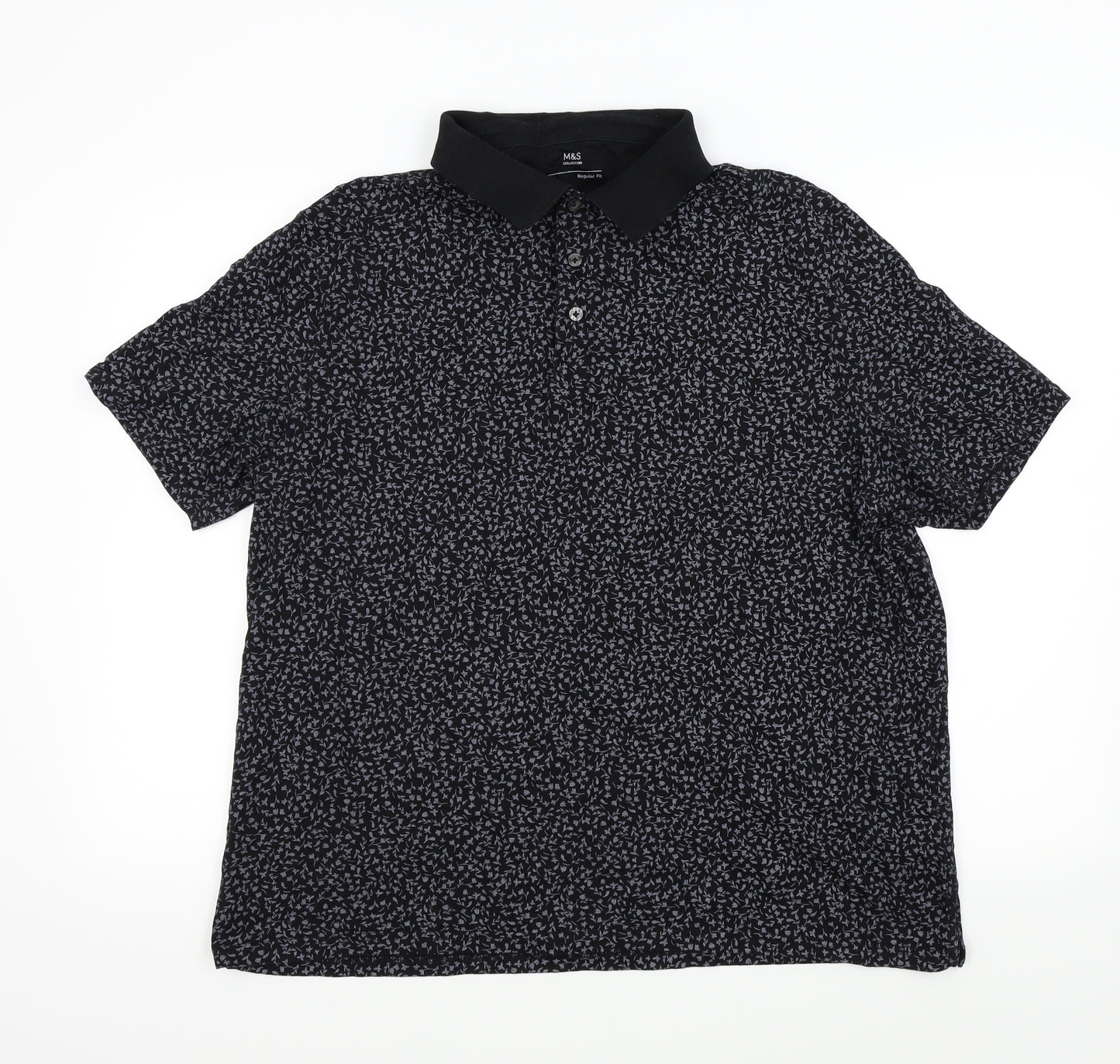 M&S Mens Black Floral   Polo Size XL