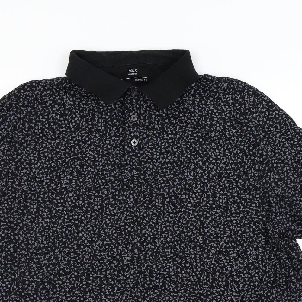 M&S Mens Black Floral   Polo Size XL