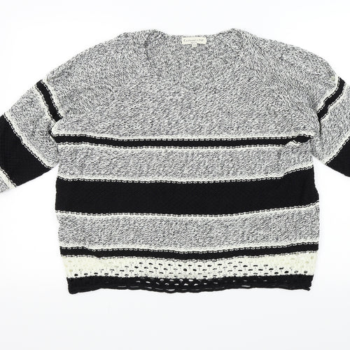F&F Womens Black Striped  Pullover Jumper Size 14  - Open Shoulders