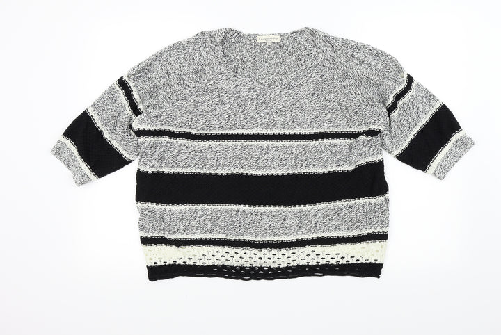 F&F Womens Black Striped Pullover Jumper Size 14 - Open Shoulders
