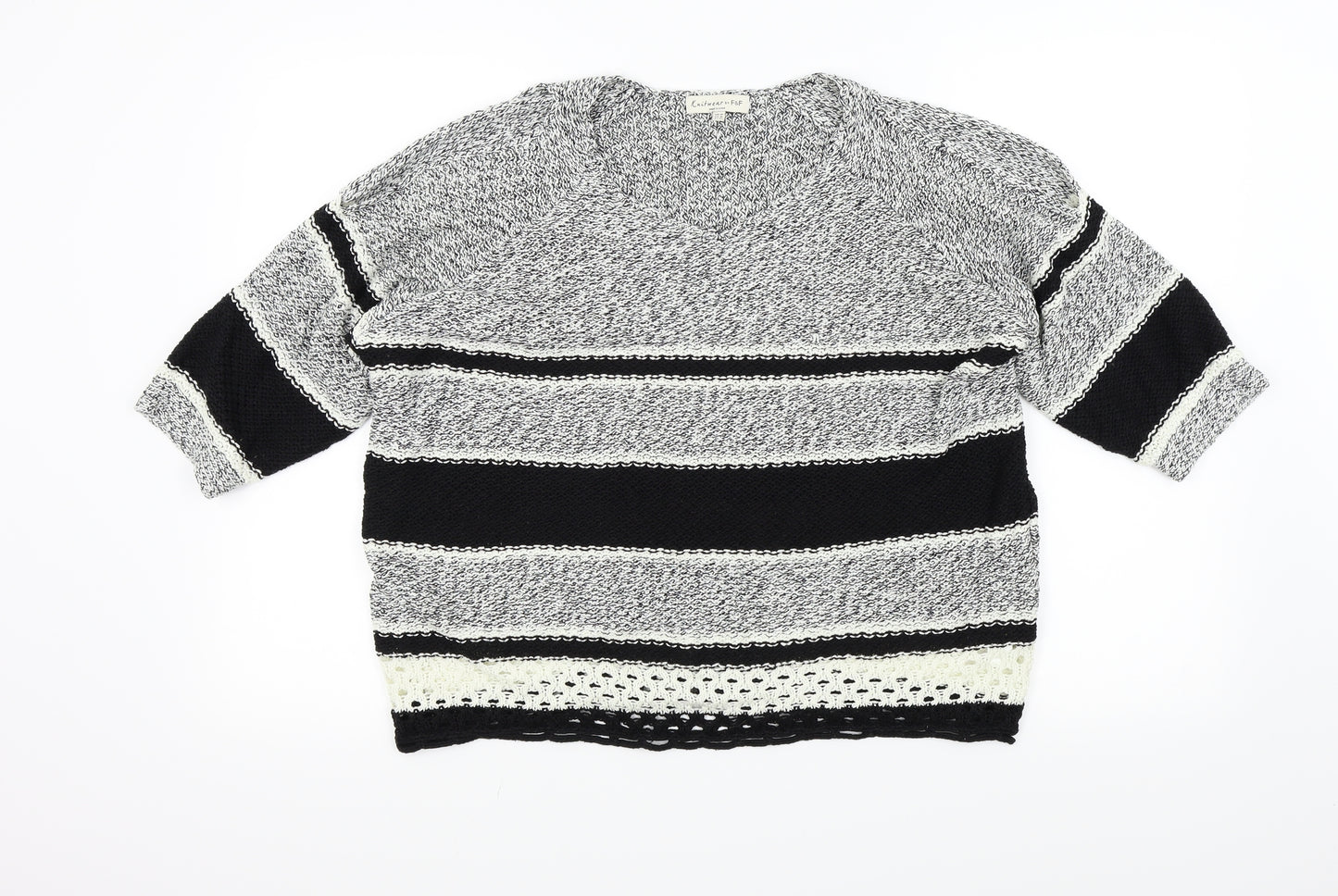 F&F Womens Black Striped  Pullover Jumper Size 14  - Open Shoulders