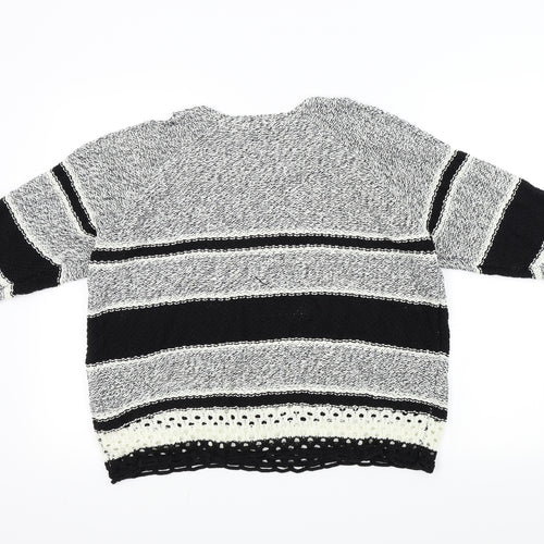 F&F Womens Black Striped  Pullover Jumper Size 14  - Open Shoulders