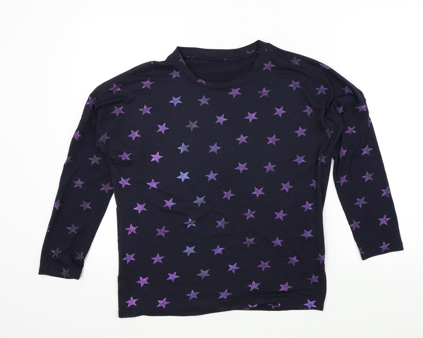 Peackocks Womens Black Geometric  Basic T-Shirt Size 8  - STARS
