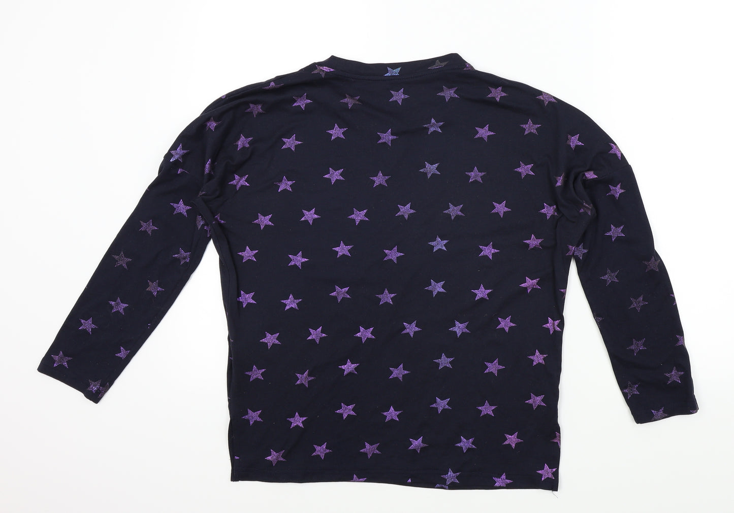 Peackocks Womens Black Geometric  Basic T-Shirt Size 8  - STARS