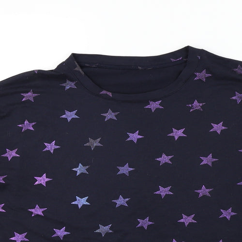Peackocks Womens Black Geometric  Basic T-Shirt Size 8  - STARS