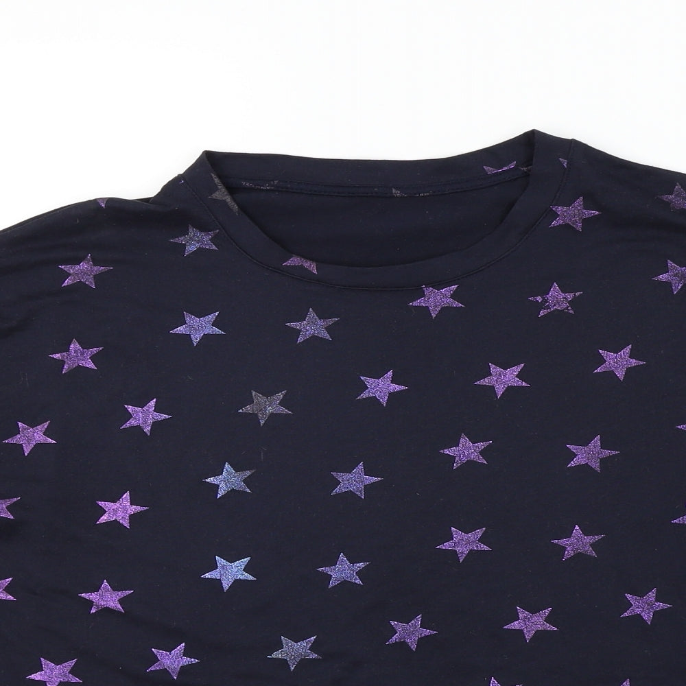 Peackocks Womens Black Geometric  Basic T-Shirt Size 8  - STARS