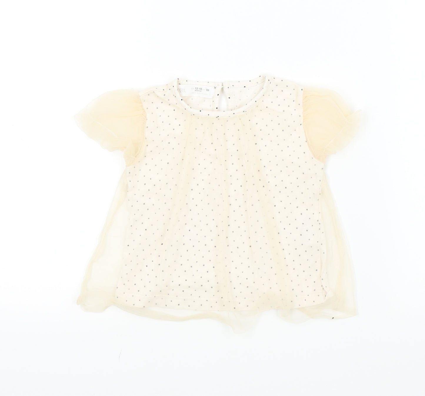 Zara Girls Beige Spotted  Basic Blouse Size 12-18 Months  - LACE TOP
