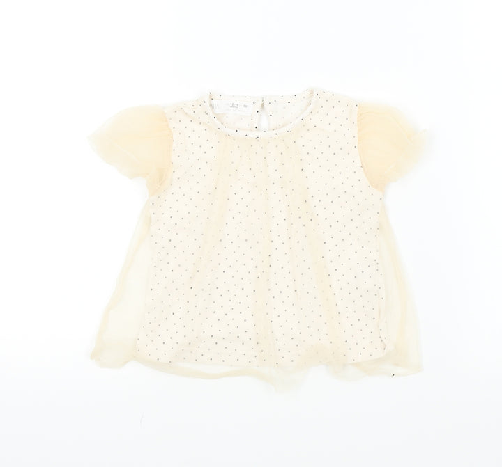 Zara Girls Beige Spotted  Basic Blouse Size 12-18 Months  - LACE TOP