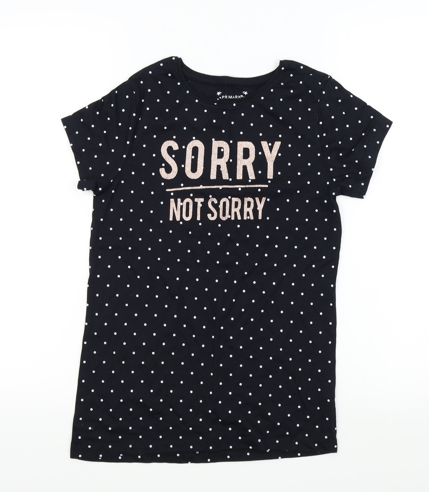 Primark Girls Black Spotted  Basic T-Shirt Size 12-13 Years