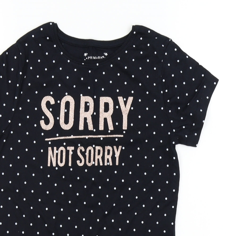 Primark Girls Black Spotted  Basic T-Shirt Size 12-13 Years