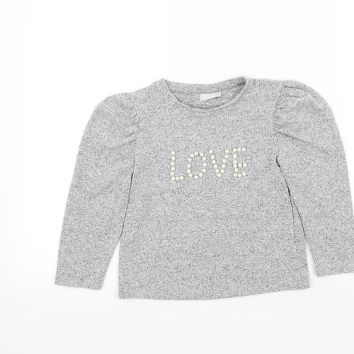 George Girls Grey   Henley Jumper Size 7 Years  - Pearl Detail