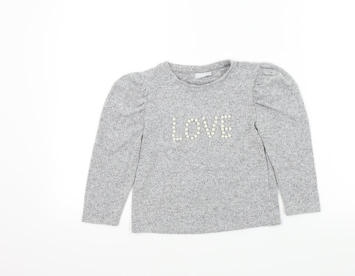 George Girls Grey Henley Jumper Size 7 Years - Pearl Detail