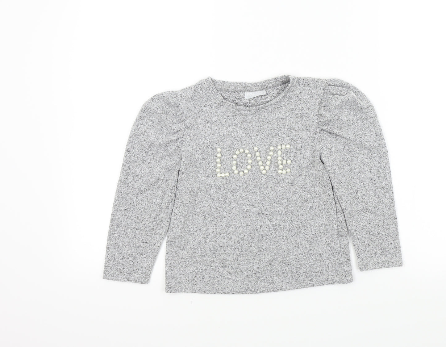 George Girls Grey   Henley Jumper Size 7 Years  - Pearl Detail