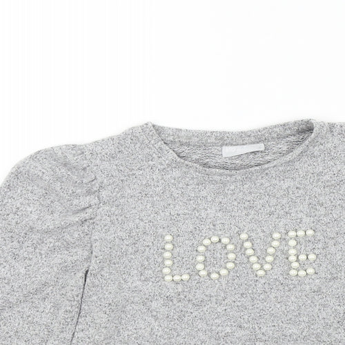 George Girls Grey   Henley Jumper Size 7 Years  - Pearl Detail