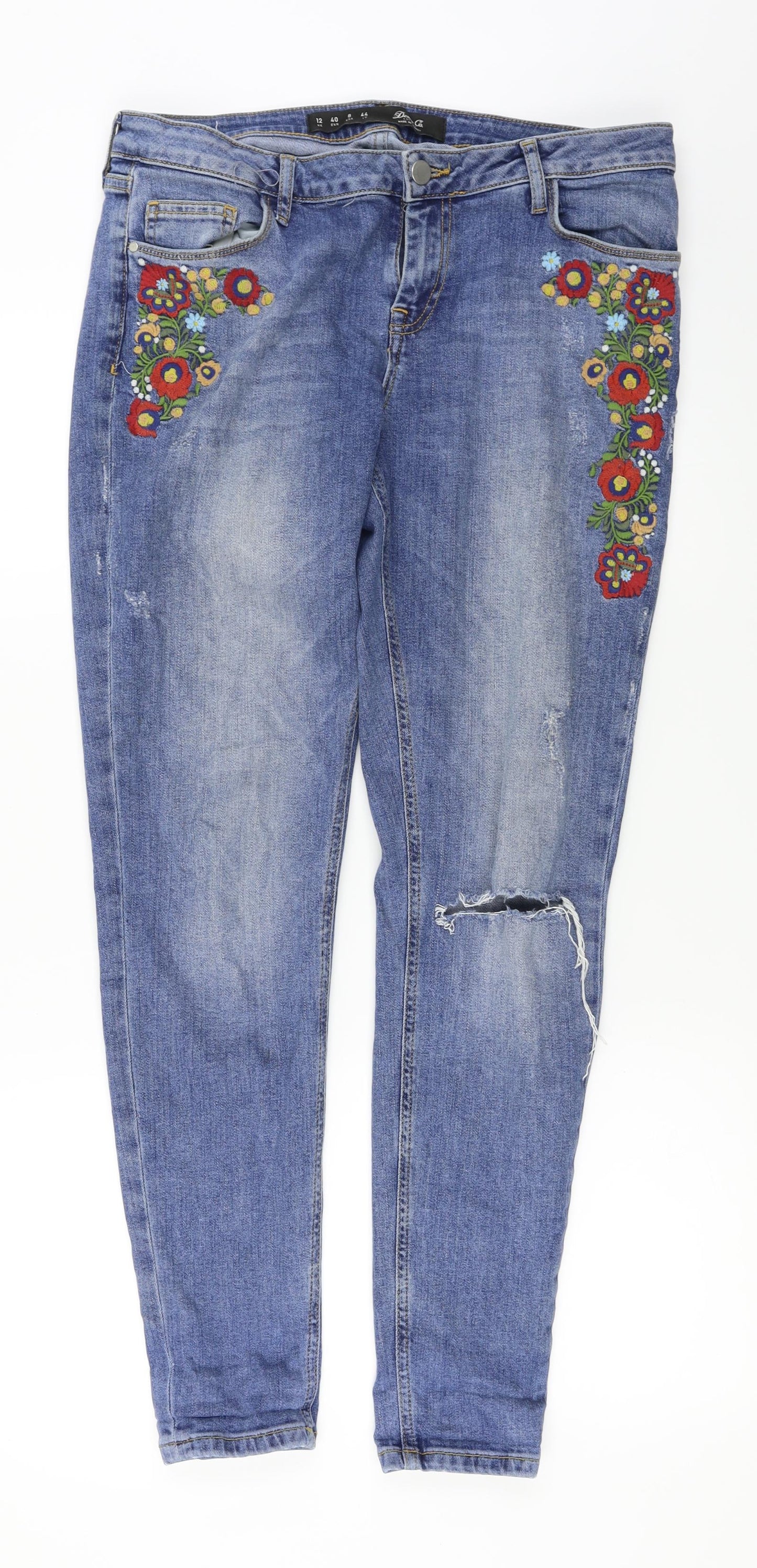 Denim & Co. Womens Blue Floral  Skinny Jeans Size 12 L26 in
