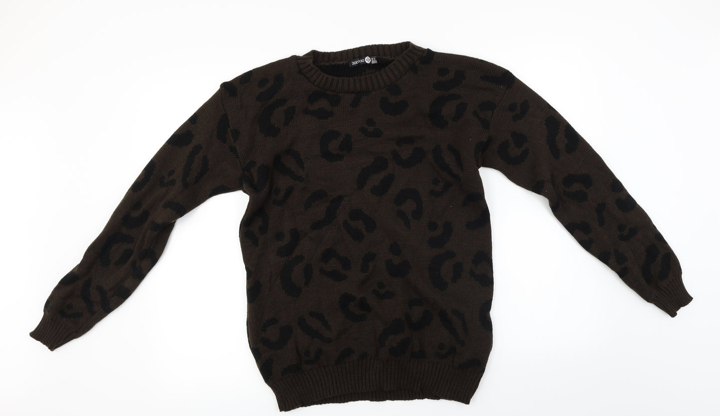 Boohoo  Womens Brown Animal Print  Pullover Jumper Size 16