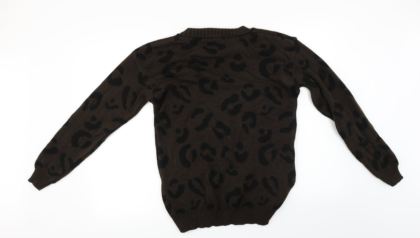 Boohoo  Womens Brown Animal Print  Pullover Jumper Size 16