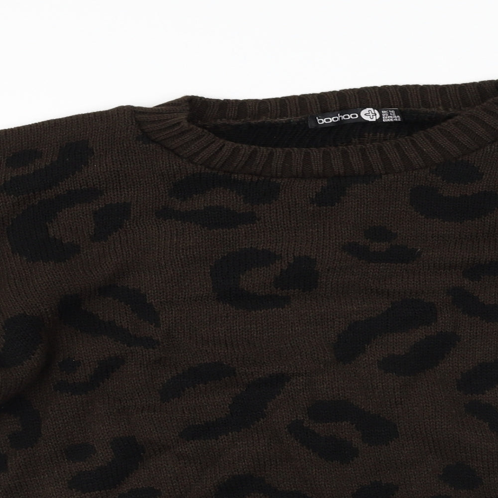Boohoo  Womens Brown Animal Print  Pullover Jumper Size 16