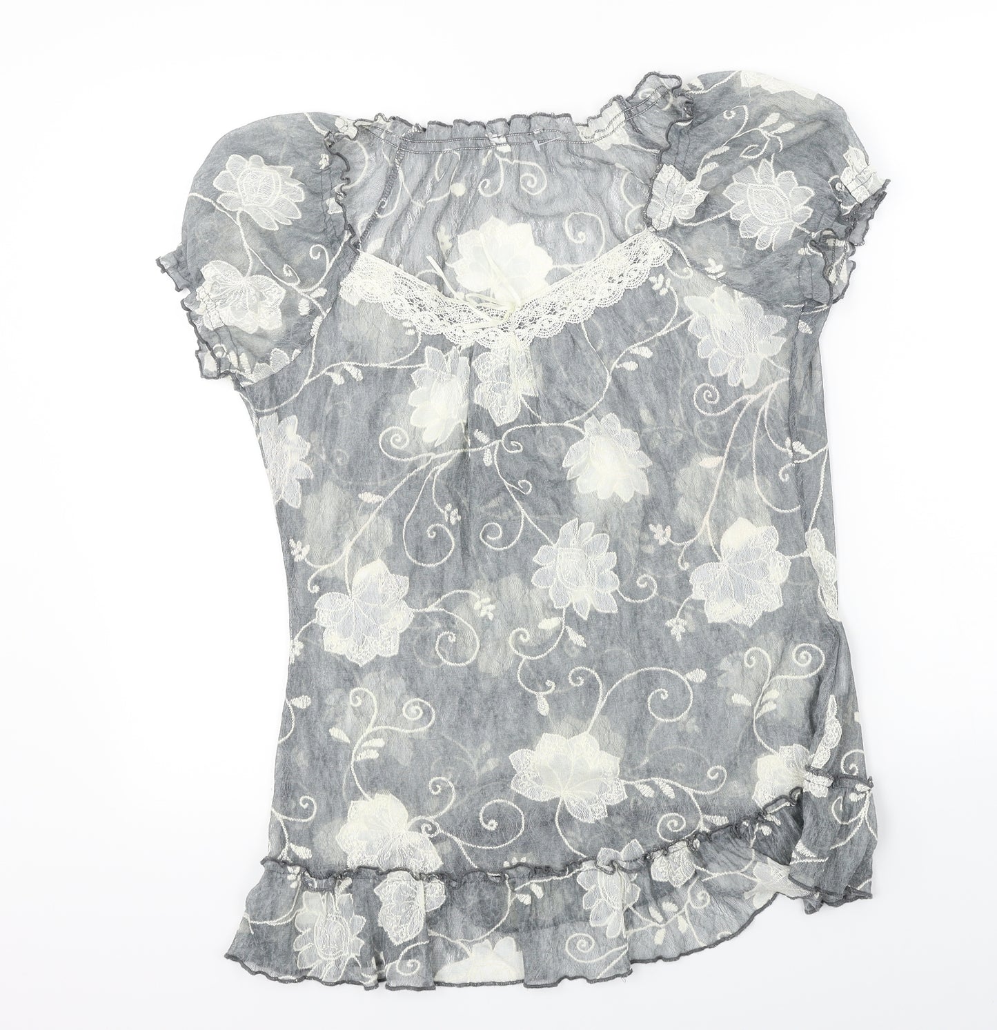 Per Una  Womens Grey Floral  Basic Blouse Size 14