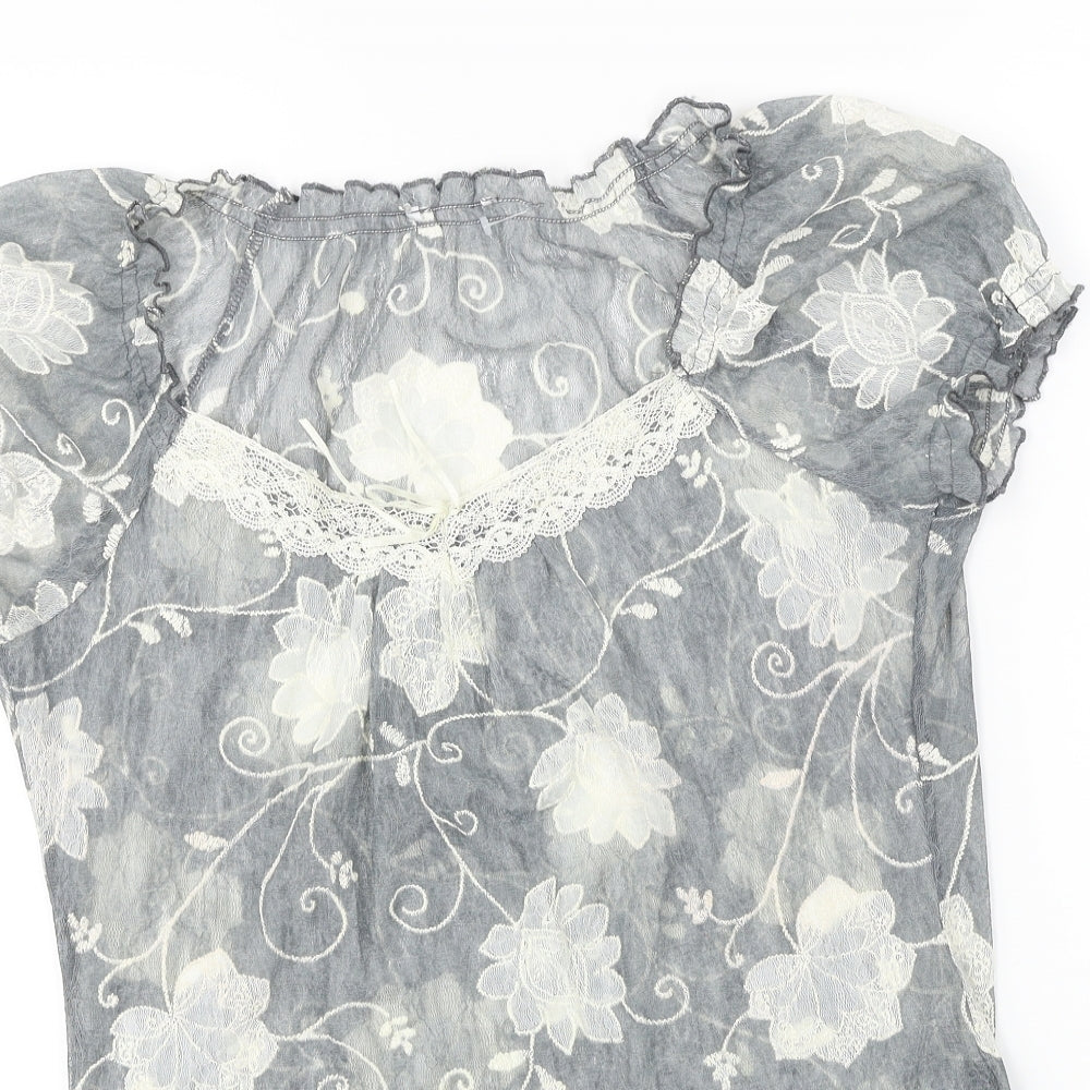 Per Una  Womens Grey Floral  Basic Blouse Size 14